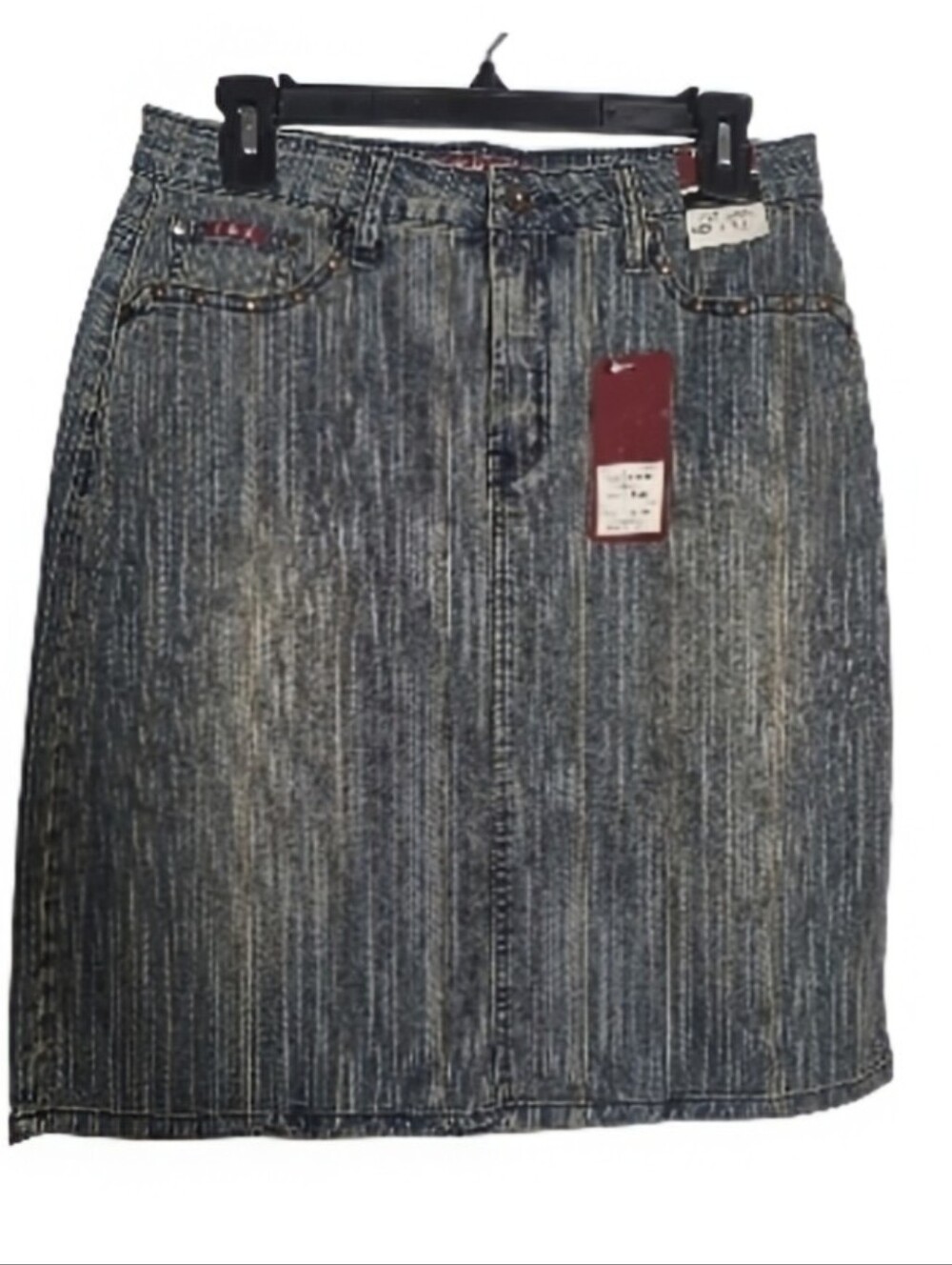 Vintage Y2K 9/10 NOS Deadstock Streaked Denim Pencil Skirt Indie Sleaze McBling